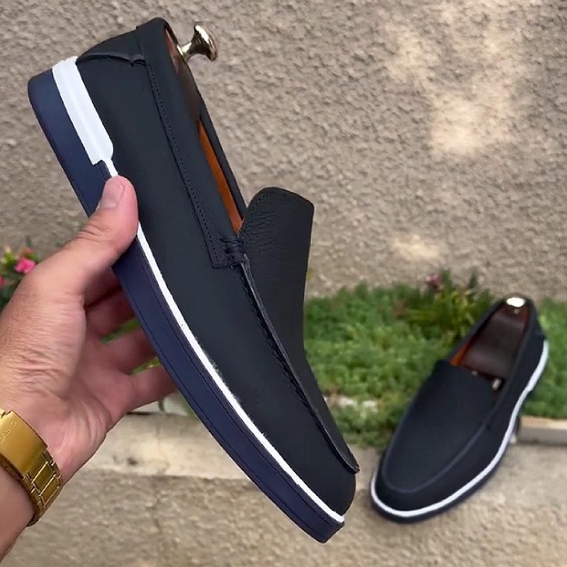 Men's Leather Loafers with Contrast Sole Design