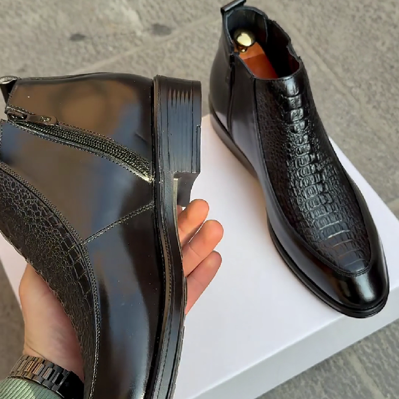Black Croco Print Chelsea Boot