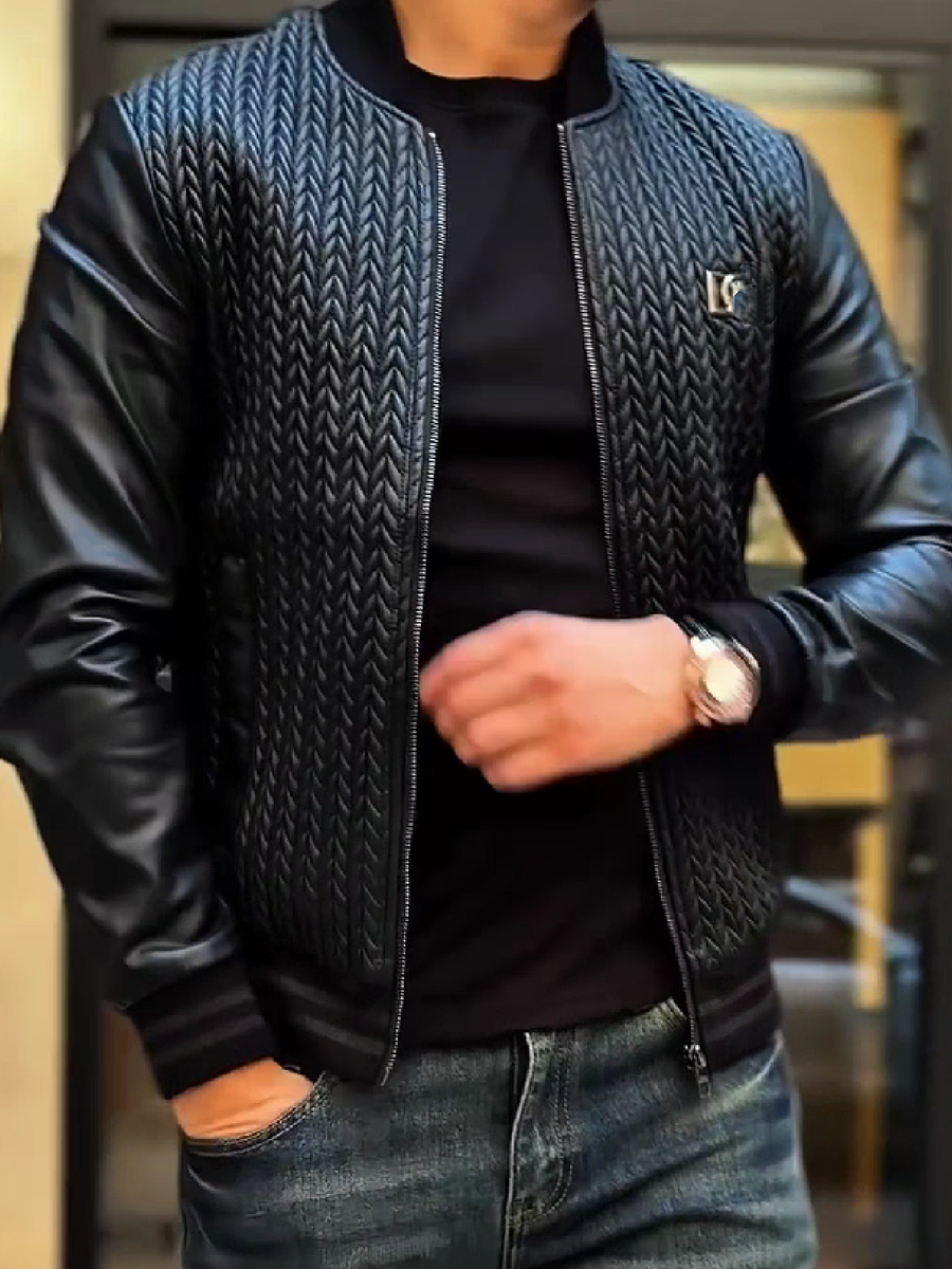 Quilted Stitch Leather Sleeve Jacket