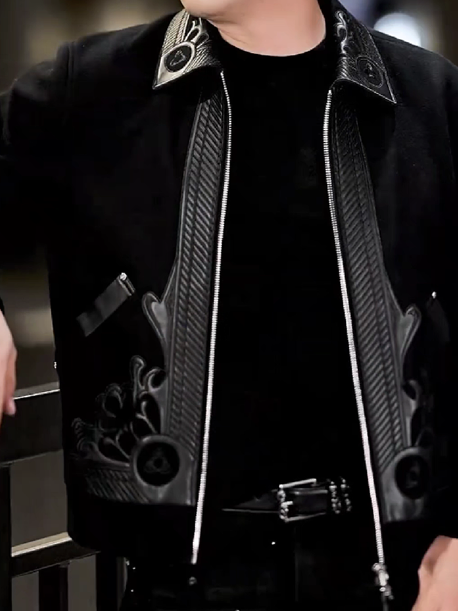 Decorative Panel Zip-Up Jacket