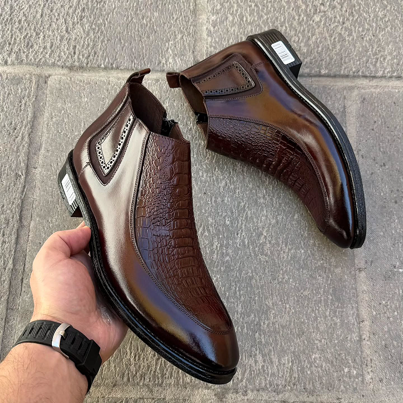 Men's Leather Textured Ankle Dress Boots