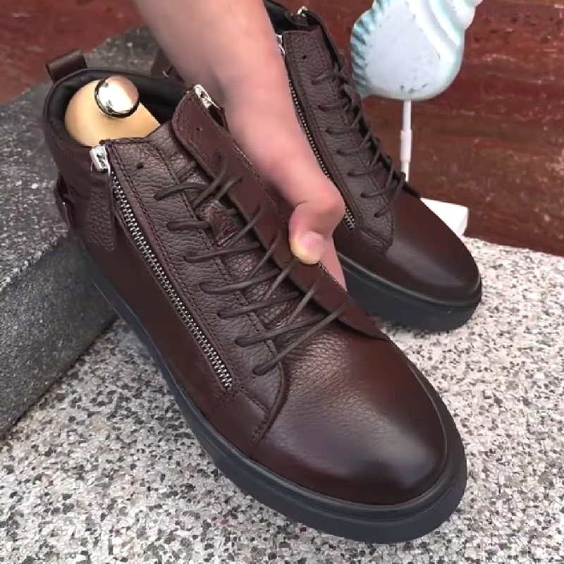 Textured Zipper Leather Boots