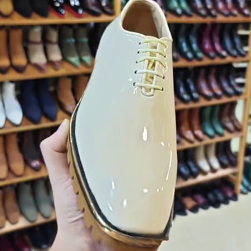 Men's Glossy Leather Lace-Up Dress Shoes