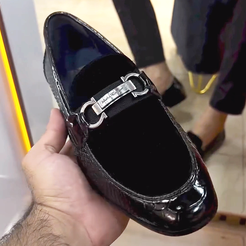 Men's Textured Leather Loafers with Buckle Strap