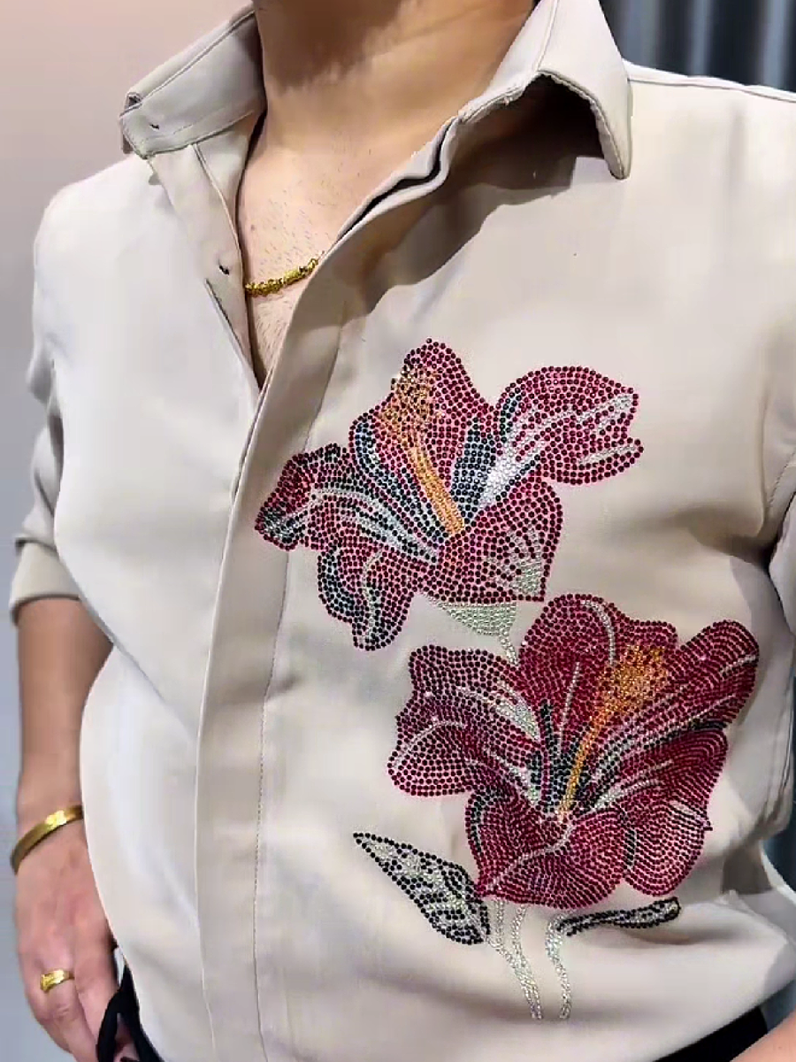 Floral Rhinestone Dress Shirt