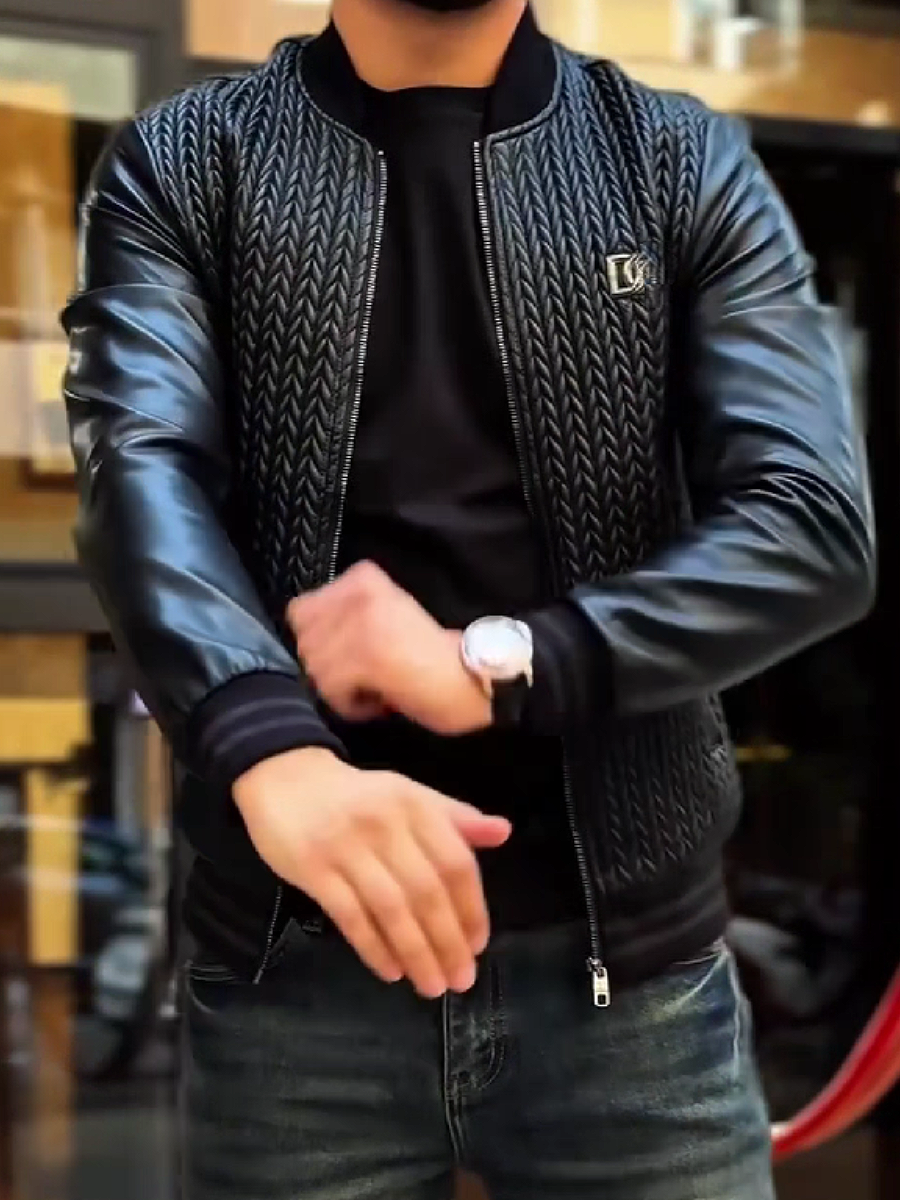 Quilted Stitch Leather Sleeve Jacket