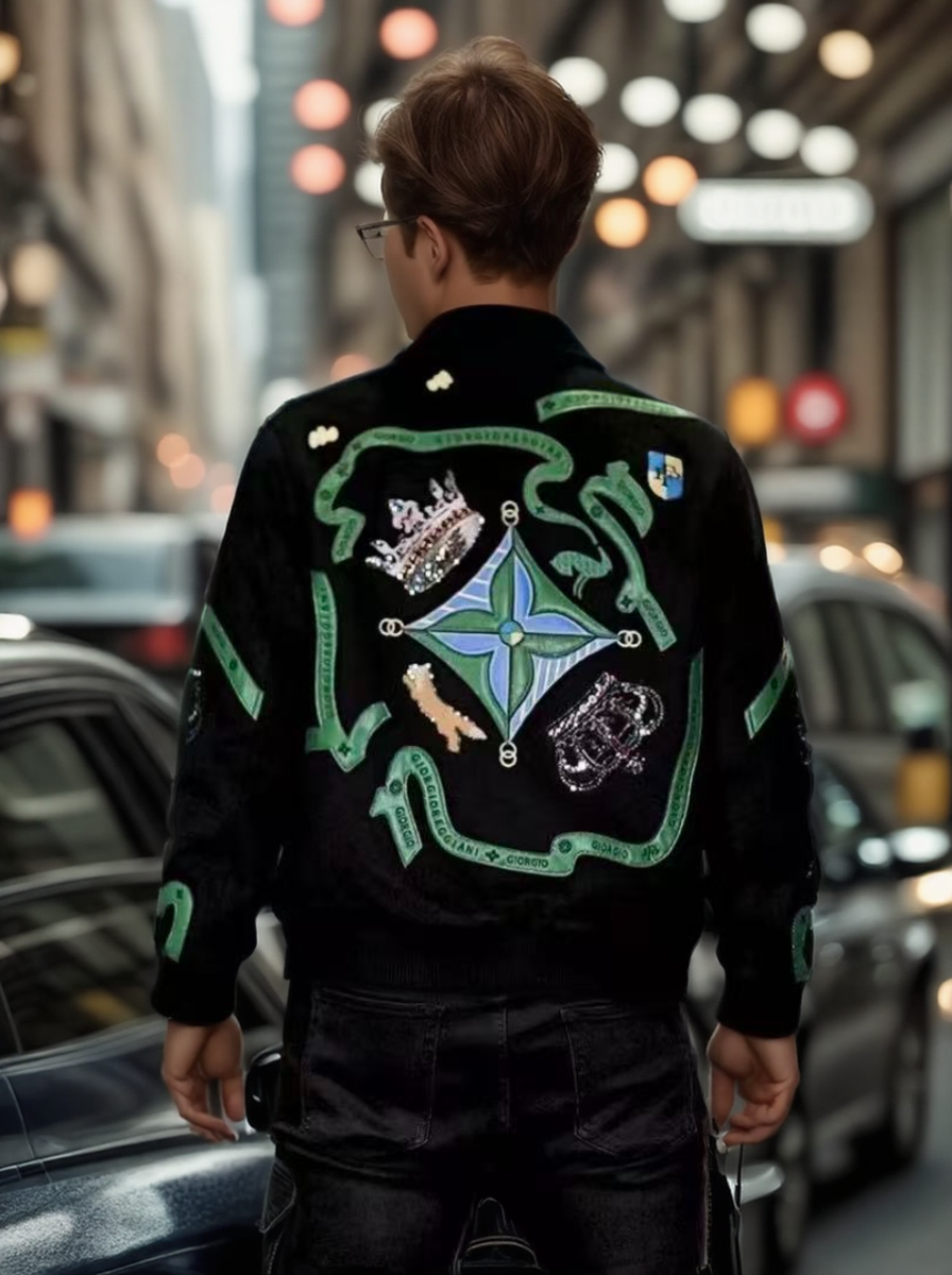 Embroidered Patchwork Zipper Jacket