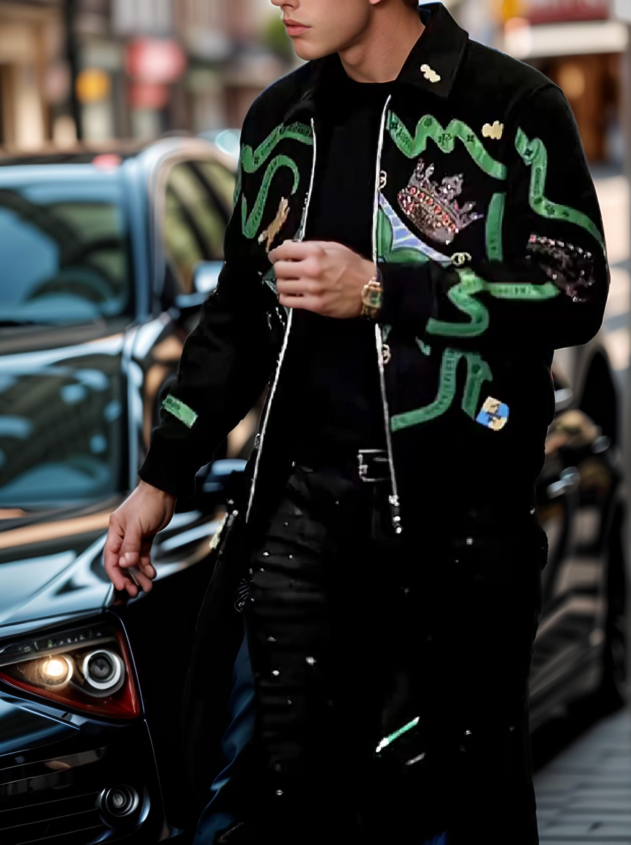 Embroidered Patchwork Zipper Jacket