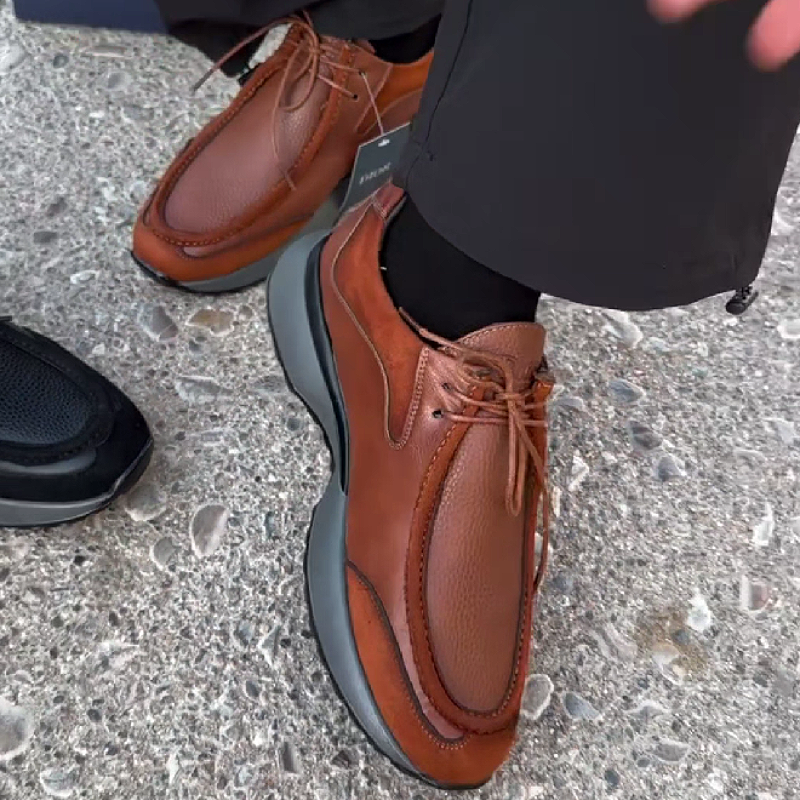 Men's Leather Lace-Up Casual Shoes with Chunky Sole