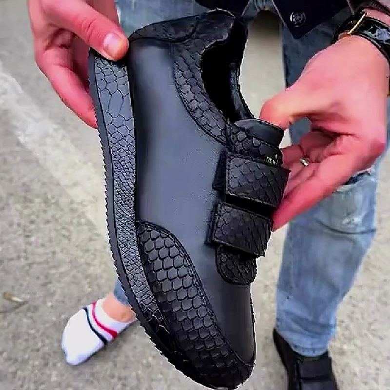 Men's Synthetic Leather Sneakers with Velcro Straps