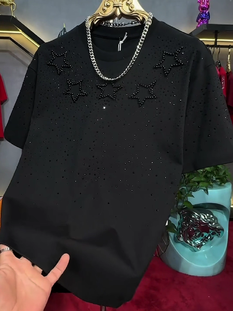 Men's Rhinestone Star Pattern Crew Neck T-Shirt