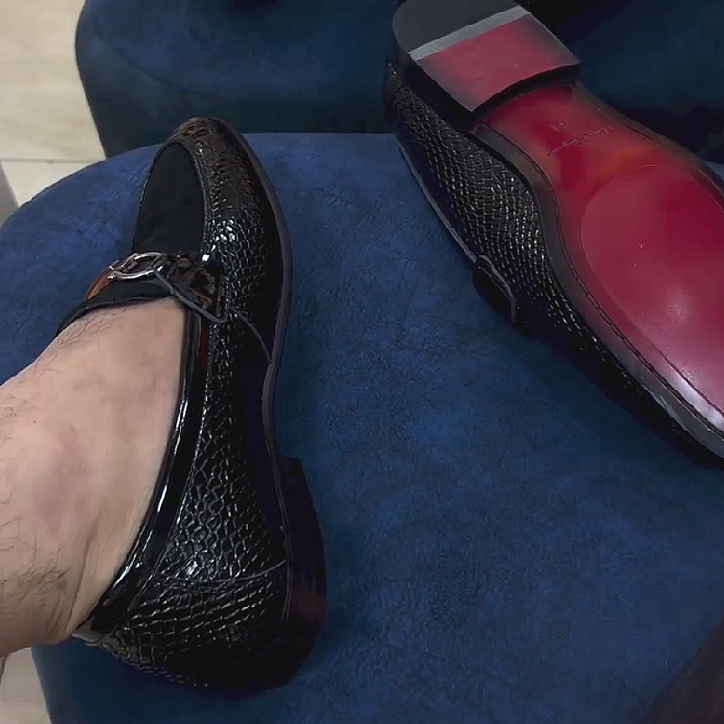 Men's Textured Leather Loafers with Buckle Strap
