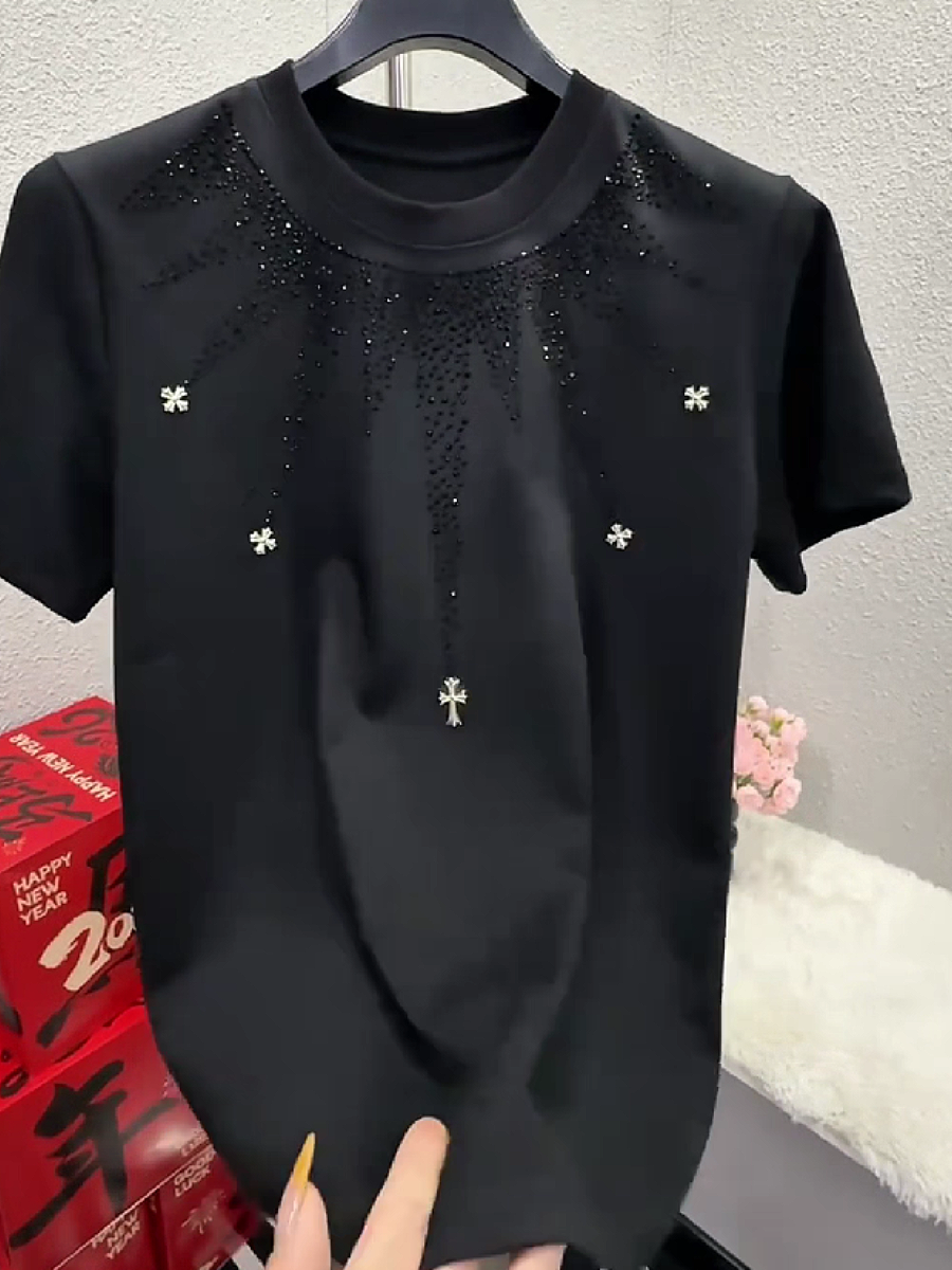 Men's Rhinestone Cross Floral Graphic T-Shirt
