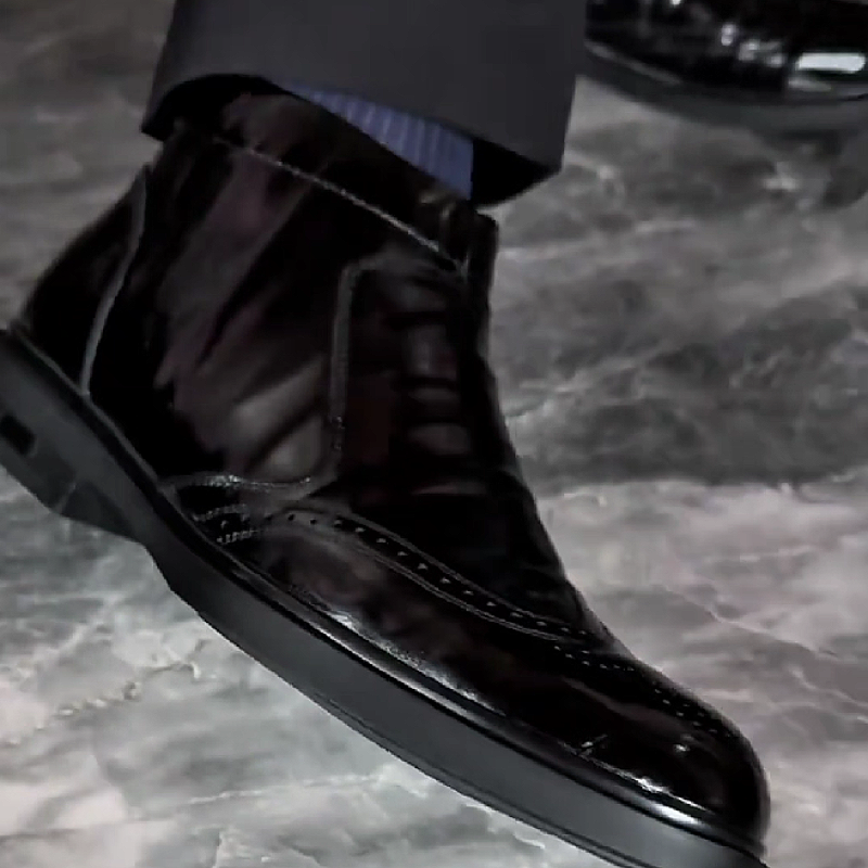 Black Brogue Leather Boot