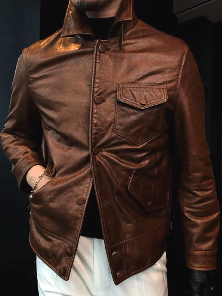 Classic Buttoned Leather Jacket
