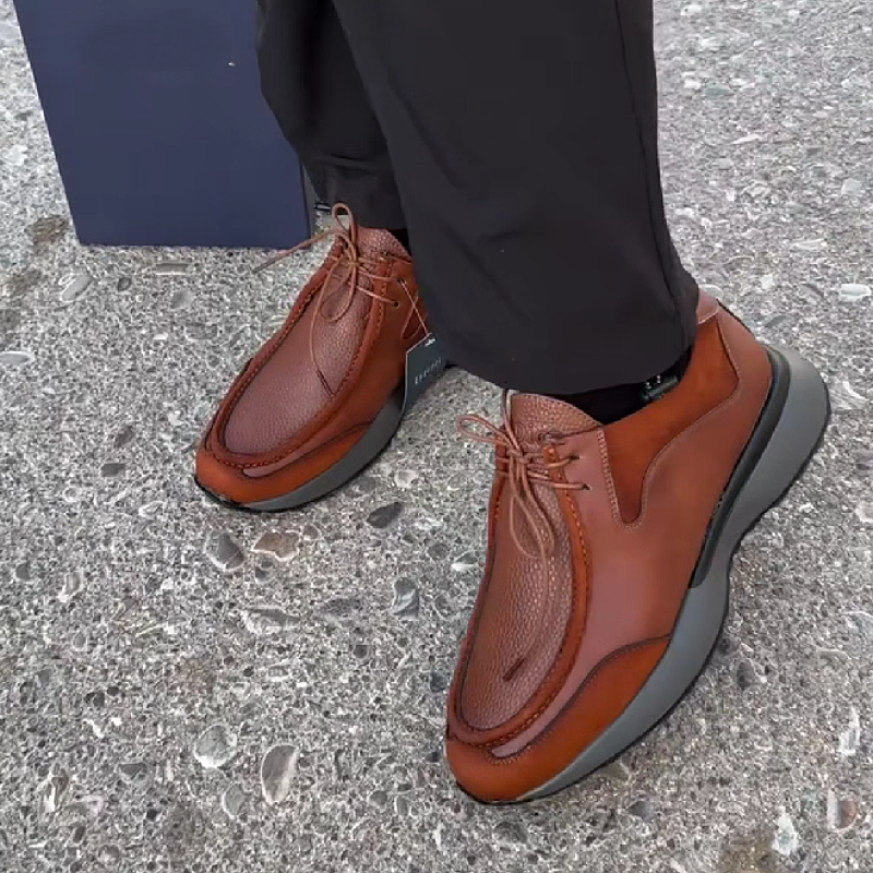 Men's Leather Lace-Up Casual Shoes with Chunky Sole