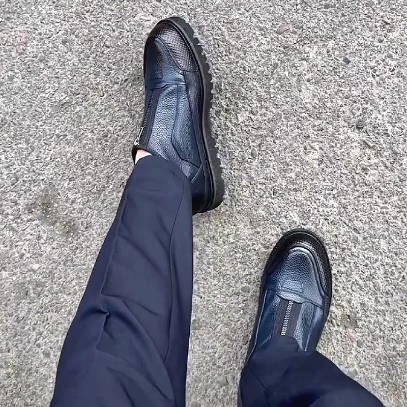 Men's Leather Boots with Side Zipper Closure