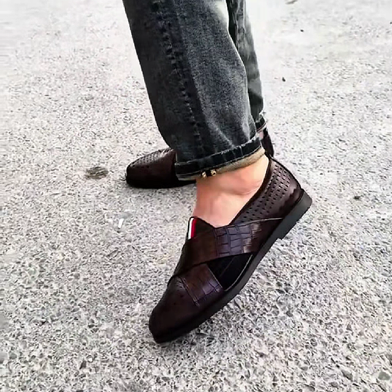 Men's Brown Leather Cross Strap Sandals