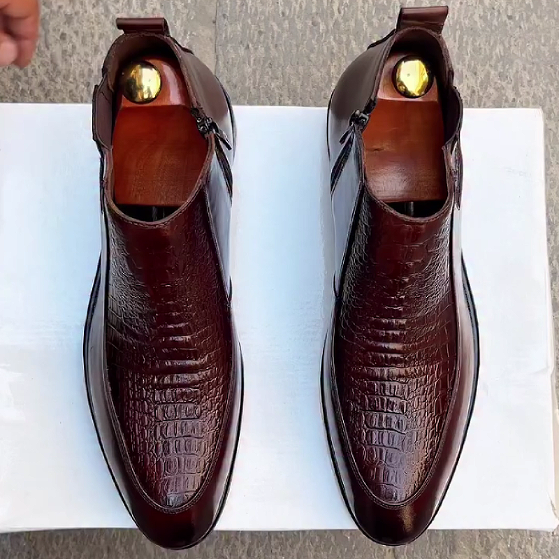 Men's Leather Textured Ankle Dress Boots