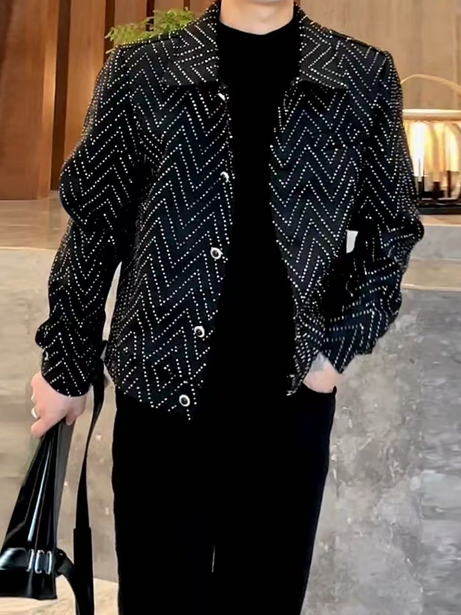 Studded Chevron Pattern Blazer Jacket