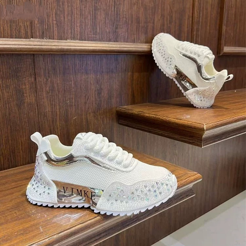 White Mesh Crystal Sneaker