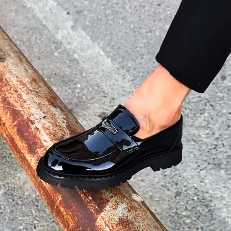 Men's Shiny Leather Loafers with Chunky Sole