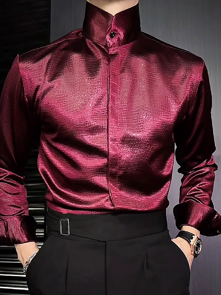 High Collar Textured Satin Shirt