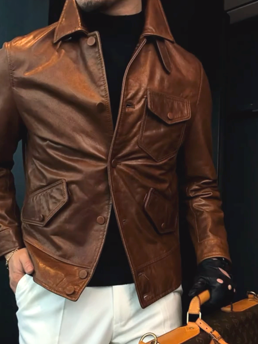 Classic Buttoned Leather Jacket