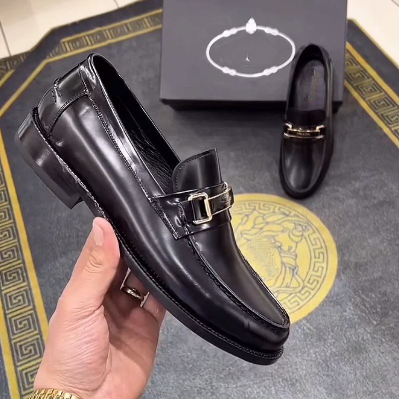 Men's Leather Loafers with Metal Buckle Strap