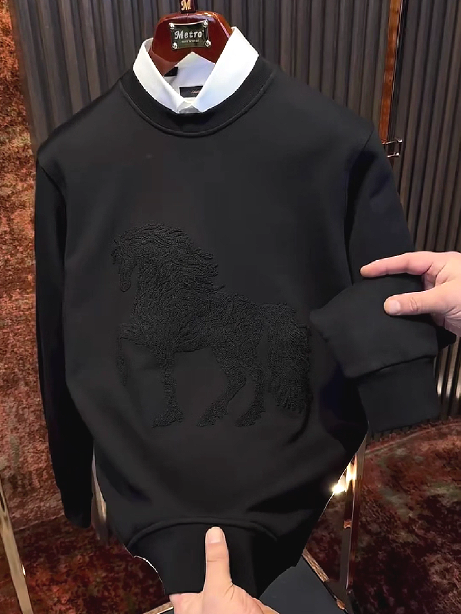 Embroidered Horse Crewneck Sweatshirt