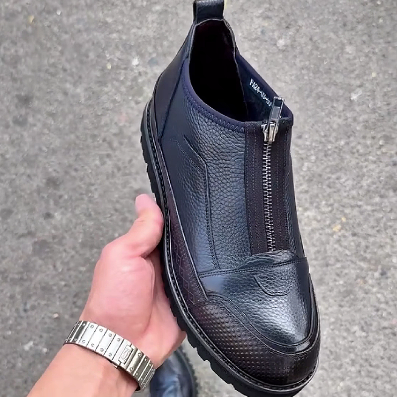 Men's Leather Boots with Side Zipper Closure