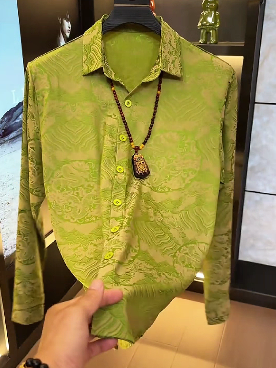Patterned Long Sleeve Dress Shirt