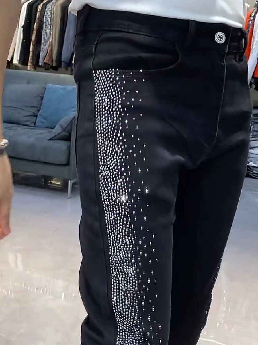 Rhinestone Side Skinny Jeans