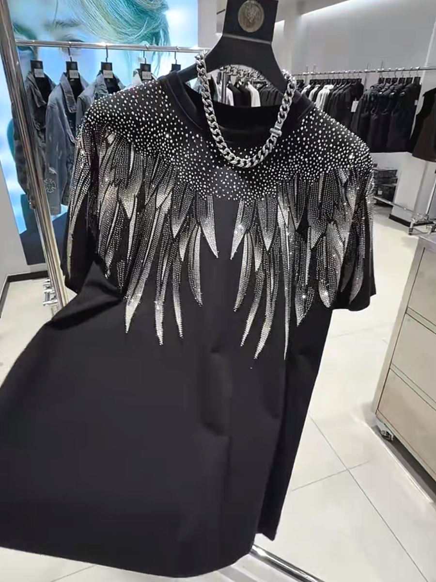 Men's Rhinestone Wing Graphic Short Sleeve T-Shirt