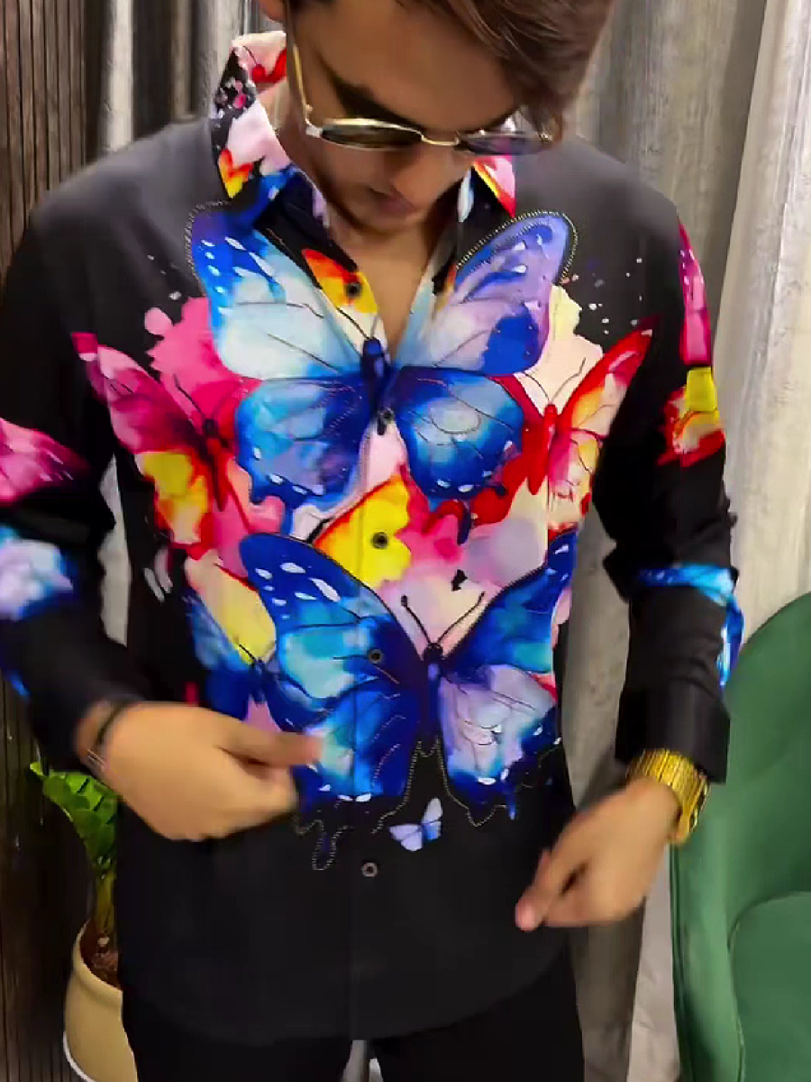 Butterfly Print Long Sleeve Shirt