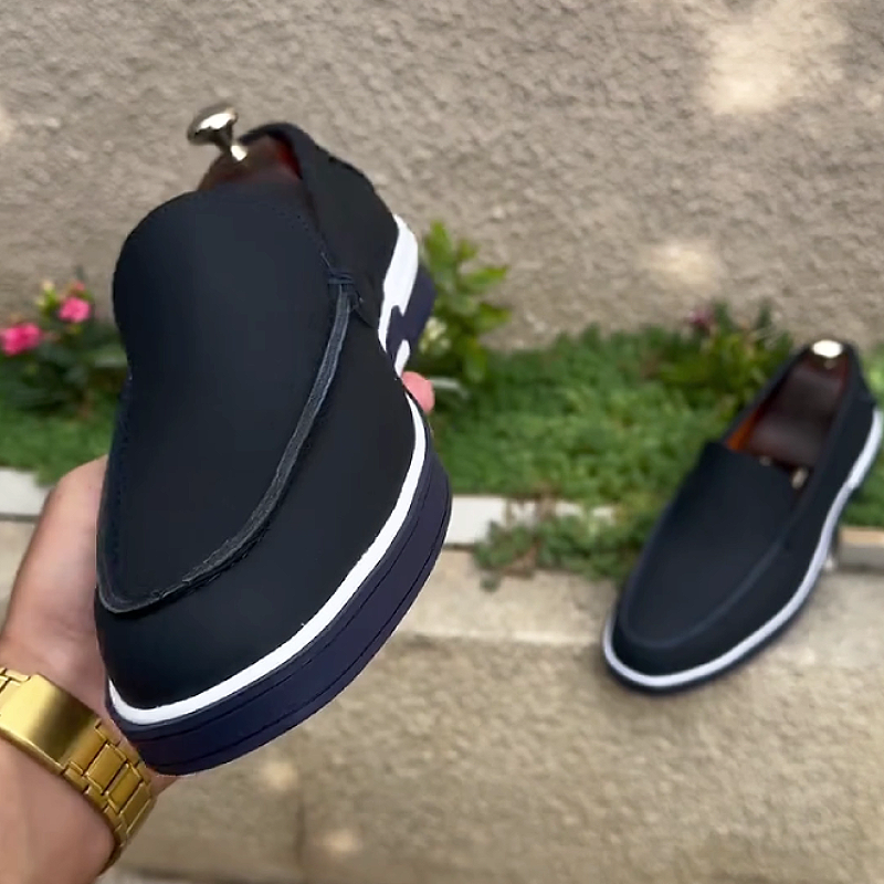 Men's Leather Loafers with Contrast Sole Design