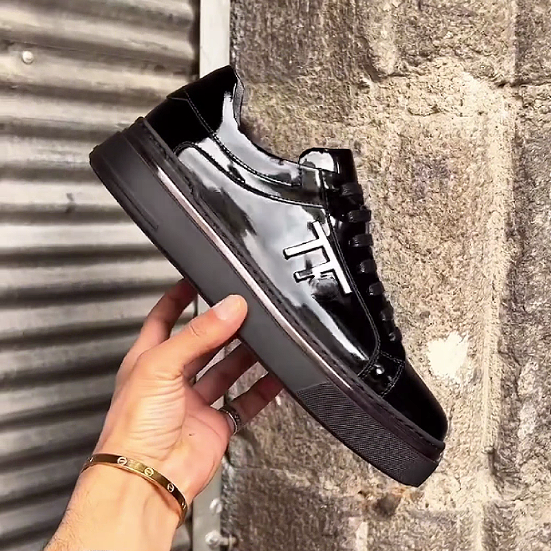 Men's Leather Sneakers with Reflective Logo Detail