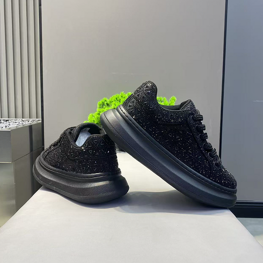 Shiny Black Crystal Sneakers