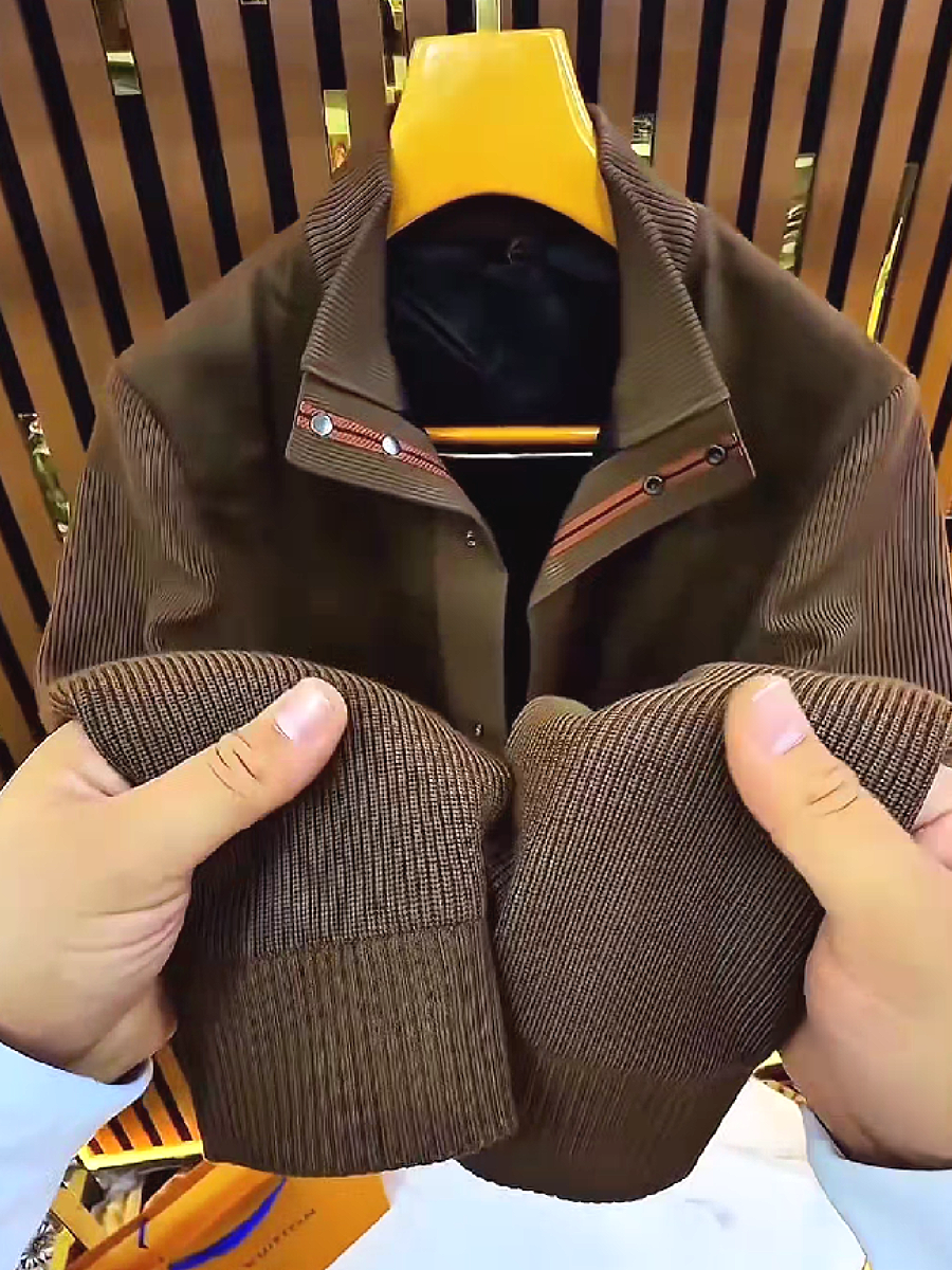 Ribbed Sleeve Button-Up Jacket