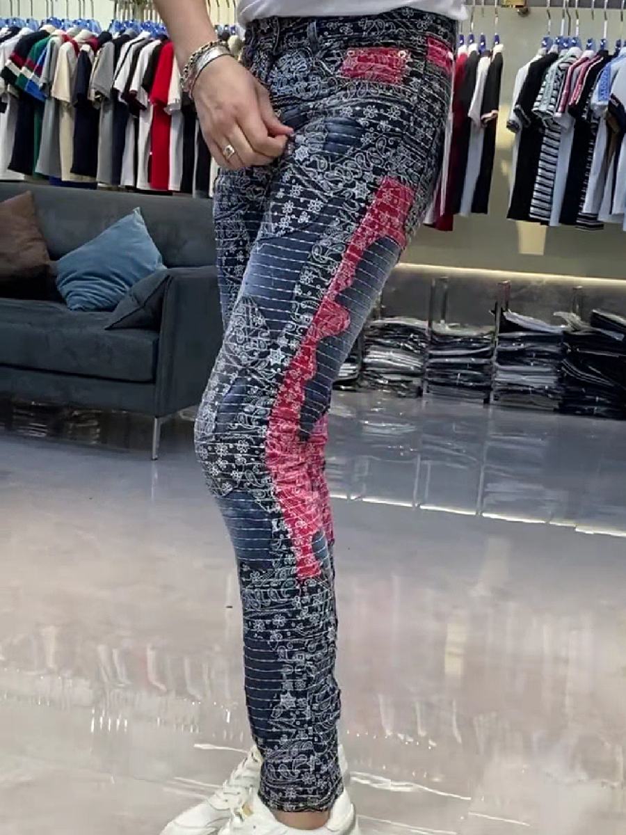 Patchwork Print Skinny Jeans