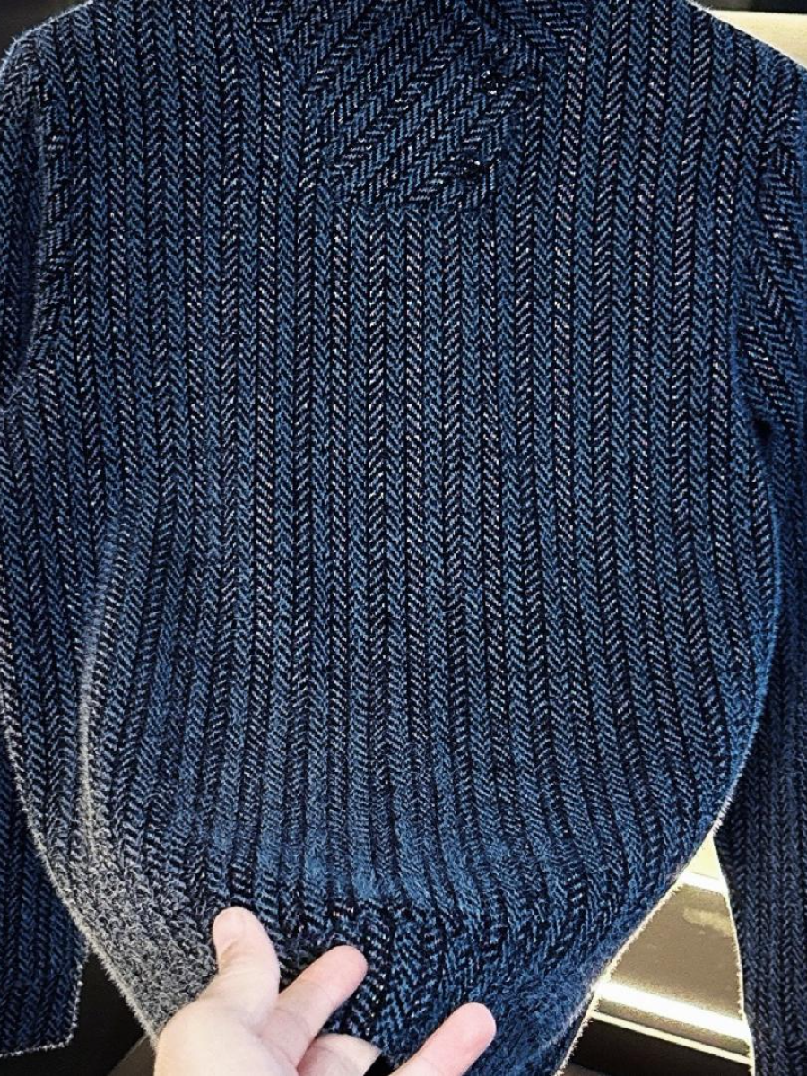 Navy Knit Shiny Sweater