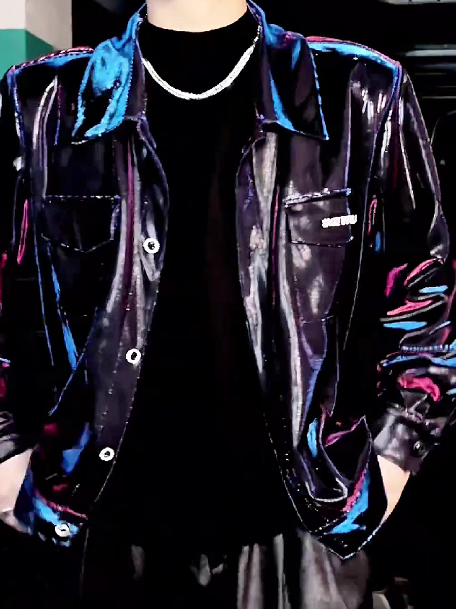 Shiny Tie-Dye Print Denim Jacket