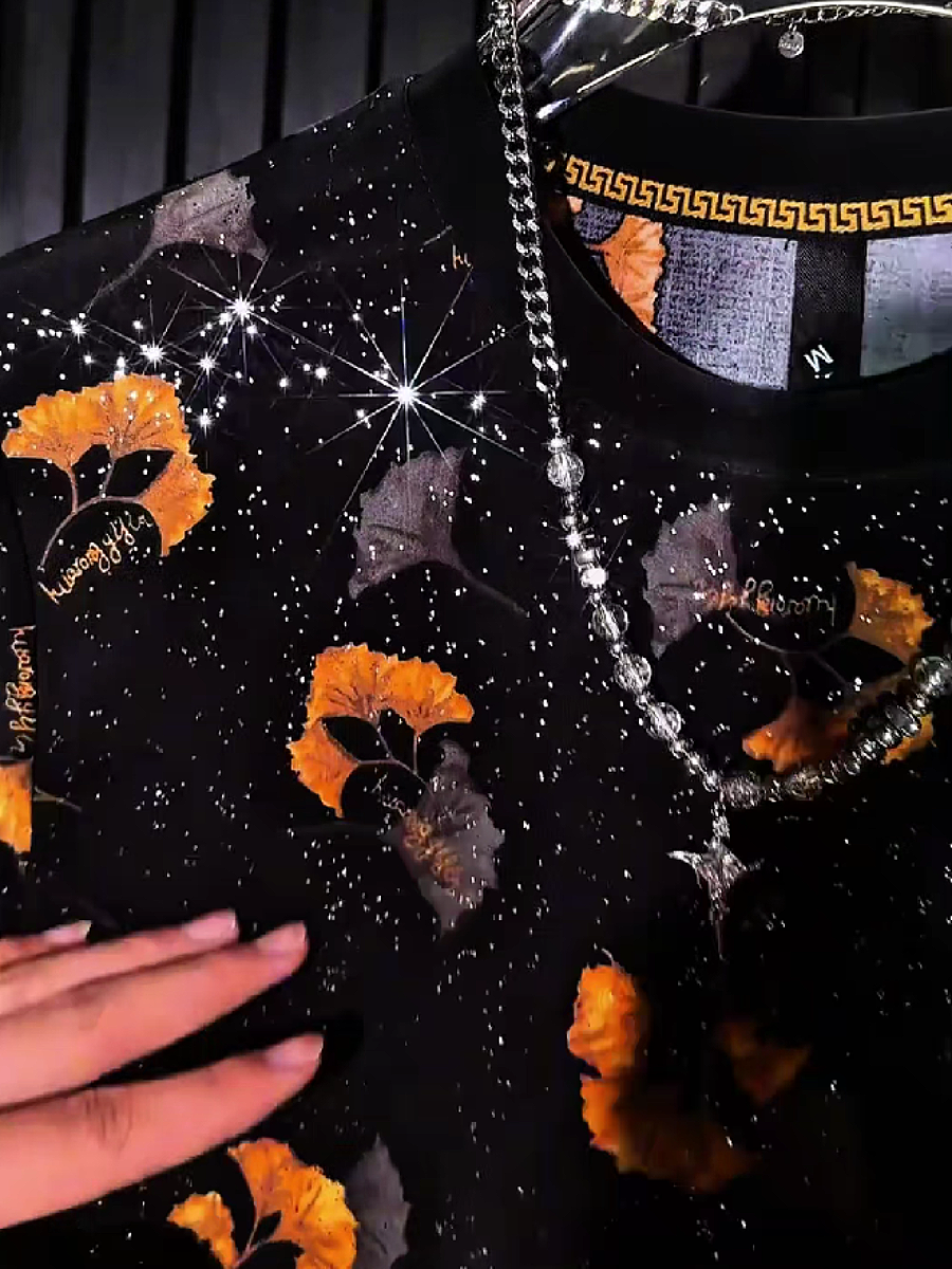 Men's Sequin Leaf Print T-Shirt
