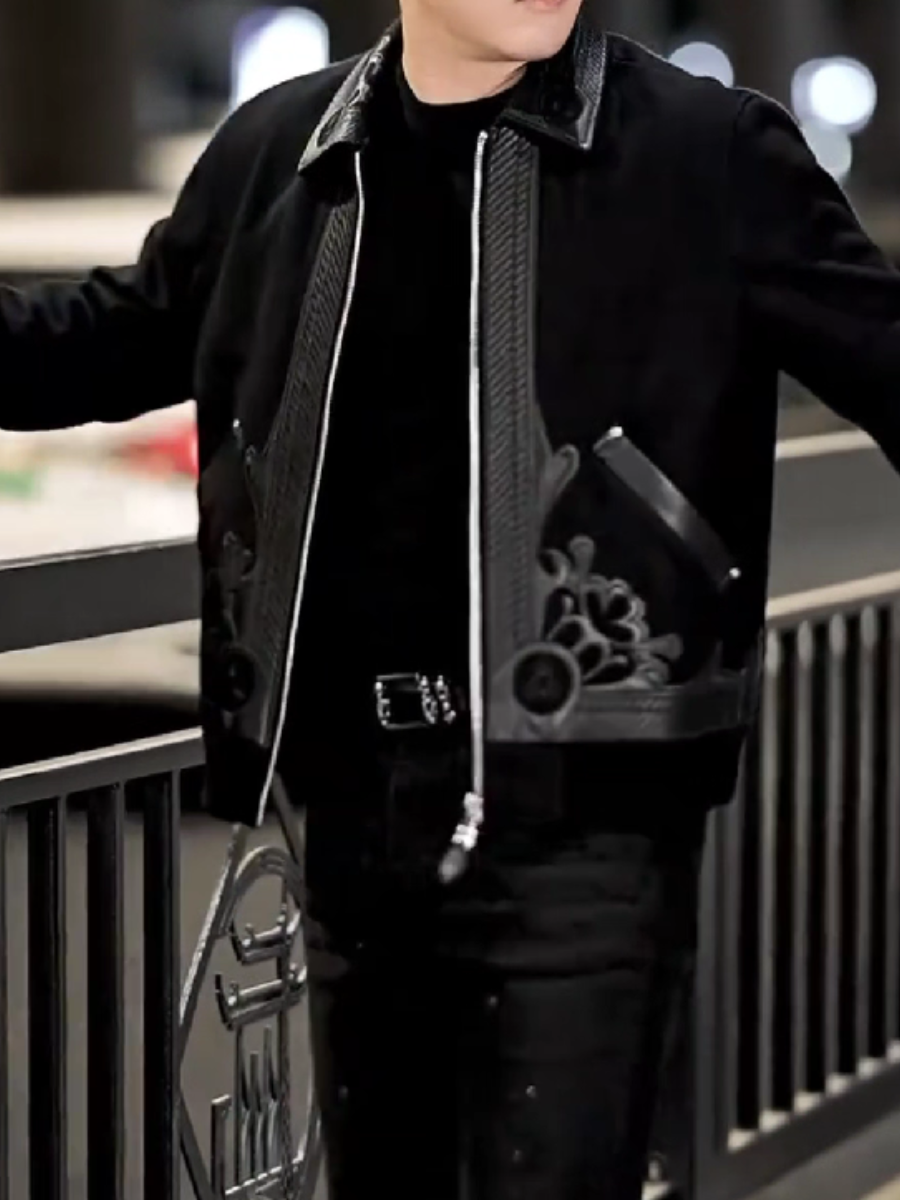 Decorative Panel Zip-Up Jacket