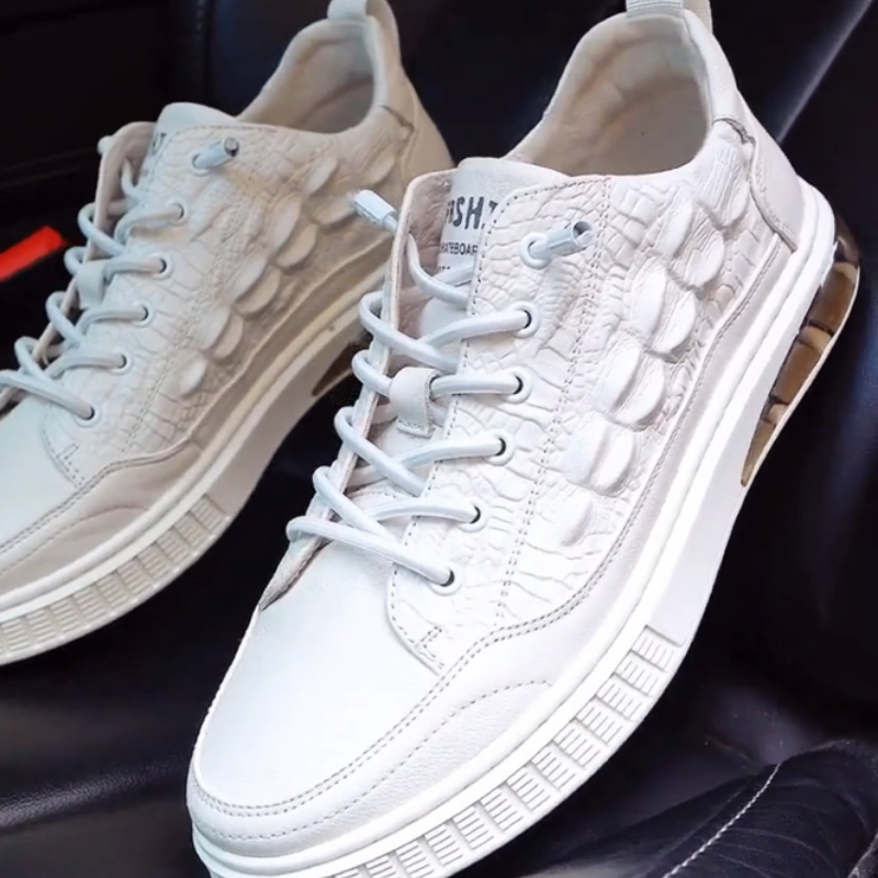 Men's Textured Leather Sneakers with Transparent Sole