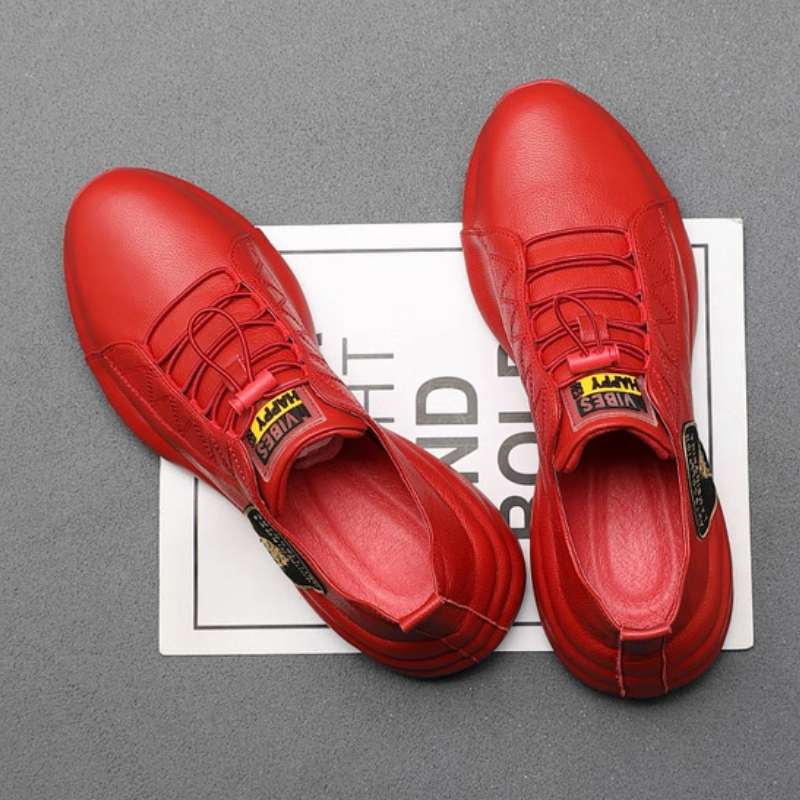 Men's Leather Lace-Up Casual Shoes with Embossed Logo