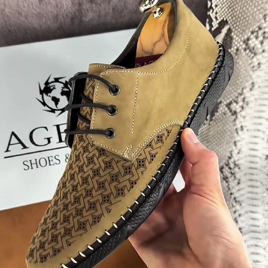 Tan Leather Patterned Oxford Shoe