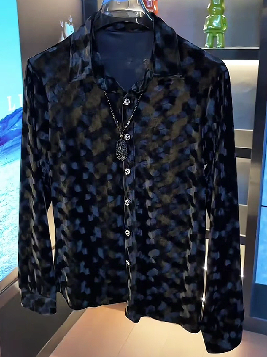 Velvet Camouflage Button-Up Shirt