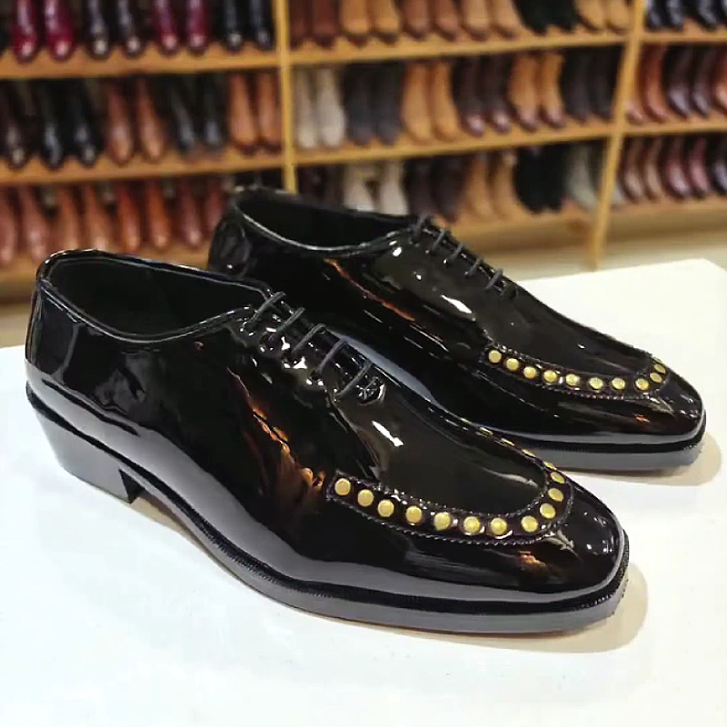 Men's Glossy Leather Lace-Up Wingtip Dress Shoes