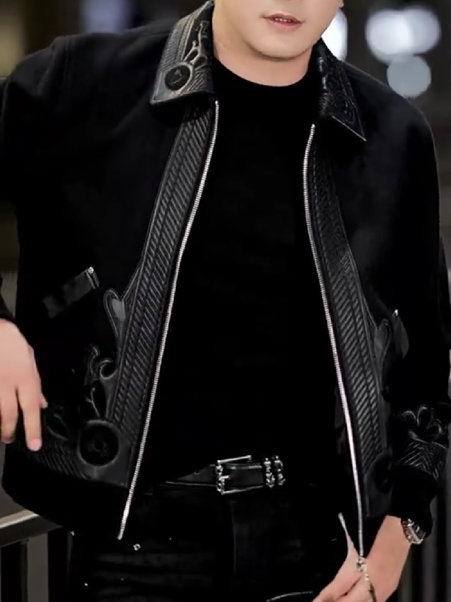 Decorative Panel Zip-Up Jacket